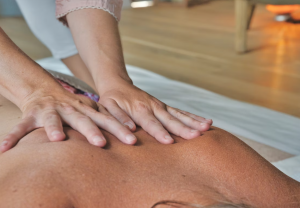 Person getting a spinal adjustment. 