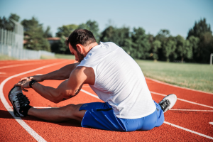 a man stretching