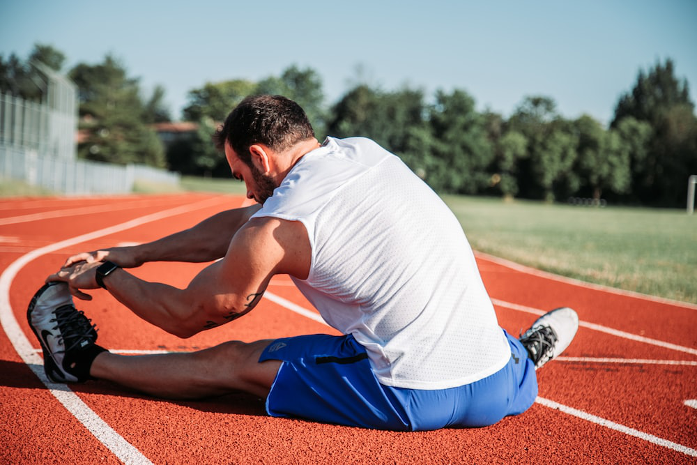 a man stretching